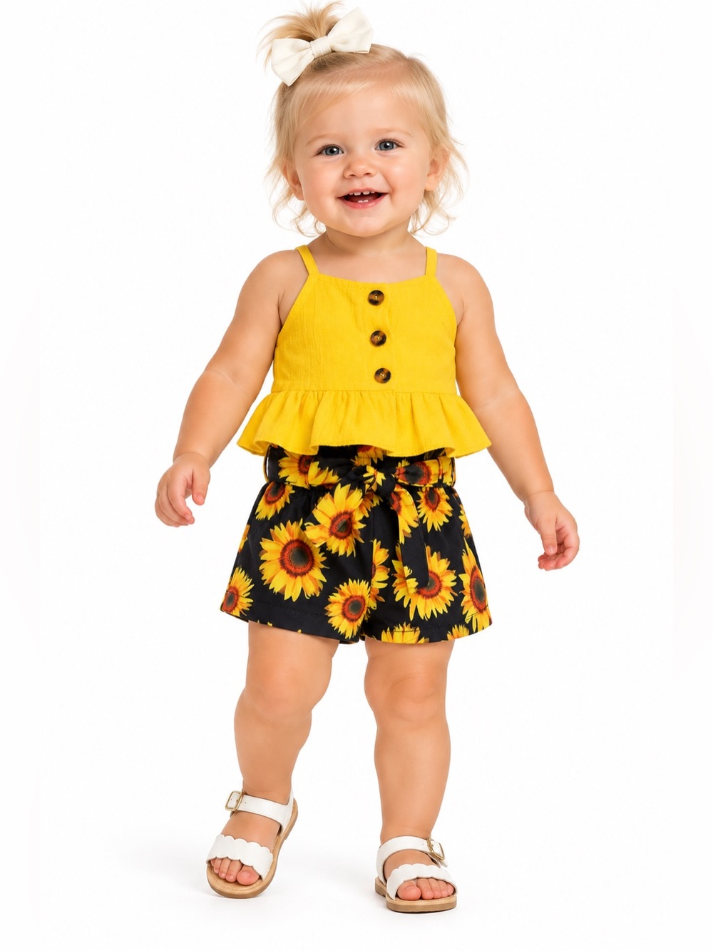 Baby Girl Sunflower Shorts & Yellow Peplum Top Set | NWOT Size 12-18M